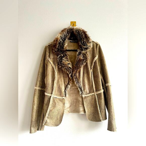 Vintage 90s Y2K Allen B. Schwartz Distressed Faux Fur Jacket Boho Coat Size M - Picture 1 of 7